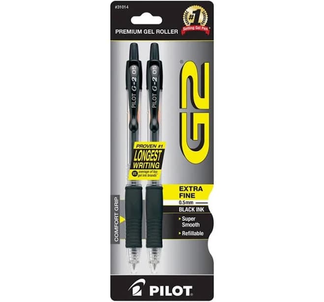 Pilot Gel Roller Pens Ultra Fine Tip Black 2pk