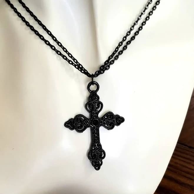 Gothic Cross Double Chain Choker Necklace