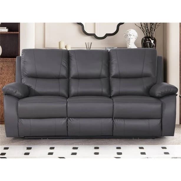 Alexent Leather 3 Seater Power Reclining Sofa with Cupholder