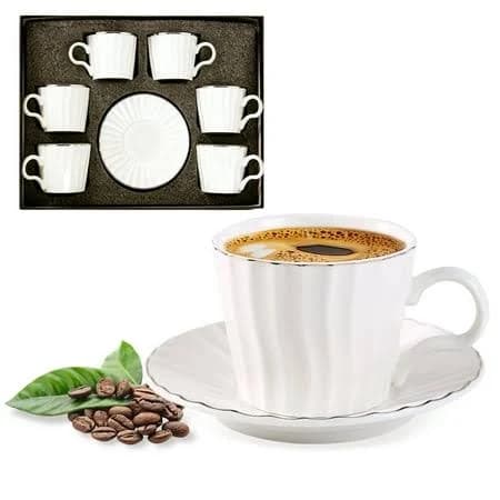 6-Piece Fluted Ceramic Coffee Cup & Saucer Set