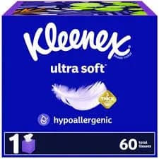 Kleenex Ultra Soft Facial Tissue, 3-Ply, White, 60 Sheets/Box, 18 Boxes/Carton ;