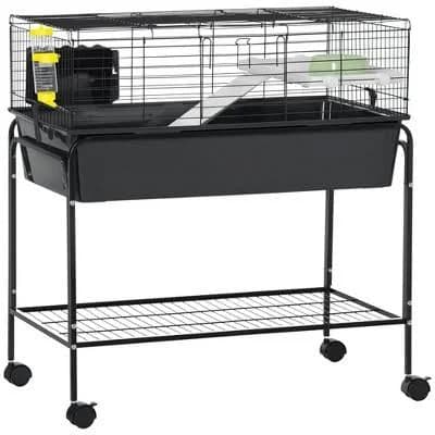 PawHut Two-Story Small Animal Cage with Stand, Shelf, Wheels, Pet Habitat