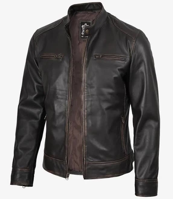FJackets Men's Vintage Leather Biker Jacket