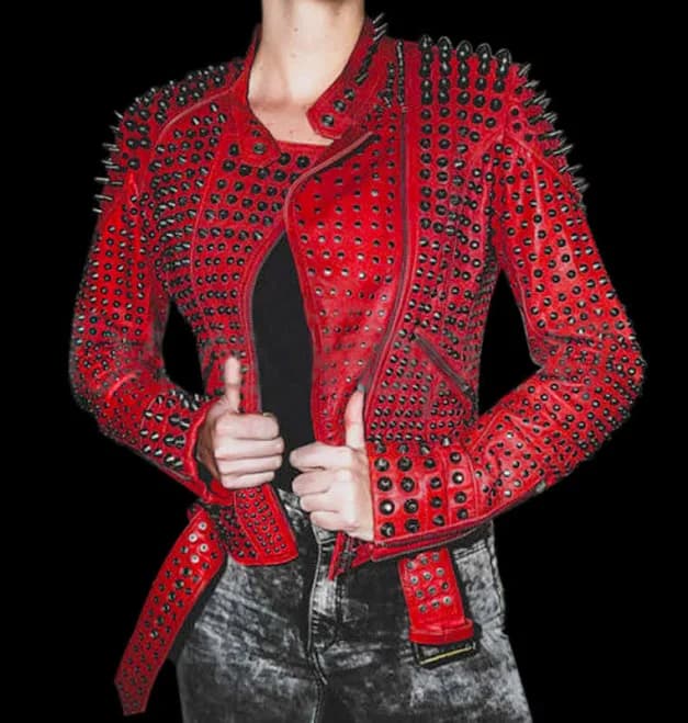 Women's Studded Calf Leather Bikers Jacket