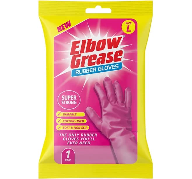 Elbow Grease Pink Rubber Cleaning Gloves with Cotton Lining