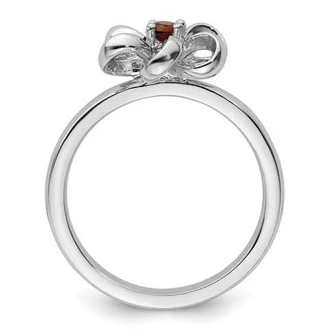 Sterling Silver Polished Garnet Flower Ring
