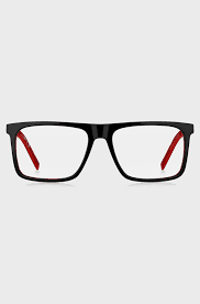 HUGO - Black-acetate optical frames with red accents - Black
