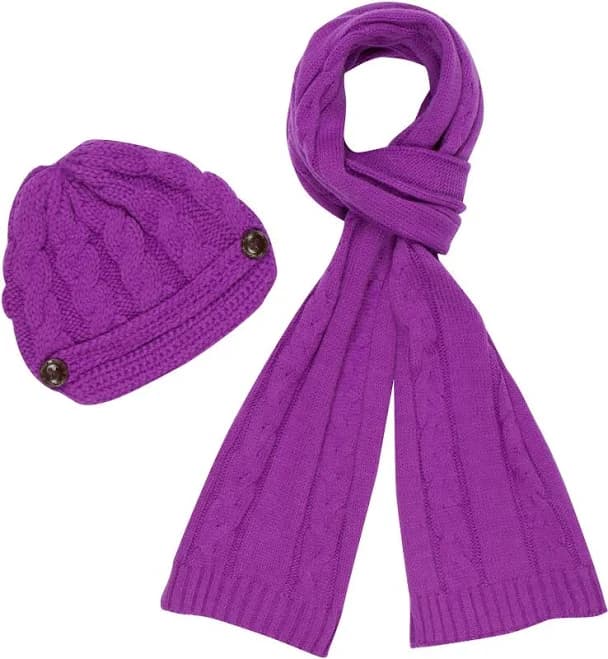 Sakkas Women's 2-Piece Cable Knitted Visor Beanie Scarf and Hat Set