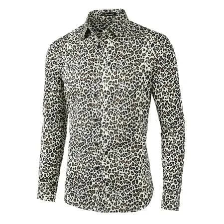 Moda Nova Men's Leopard Print Long Sleeve Shirt