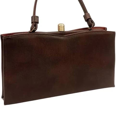 Timeless Antique Structured Leather Top Handle Handbag with Gold Metal Clasp
