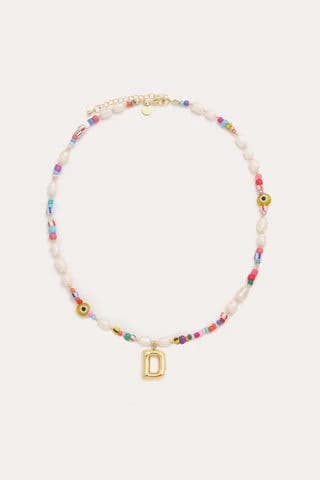 Petit Moments Women's Beaded Pearl Bubble Initial Necklace