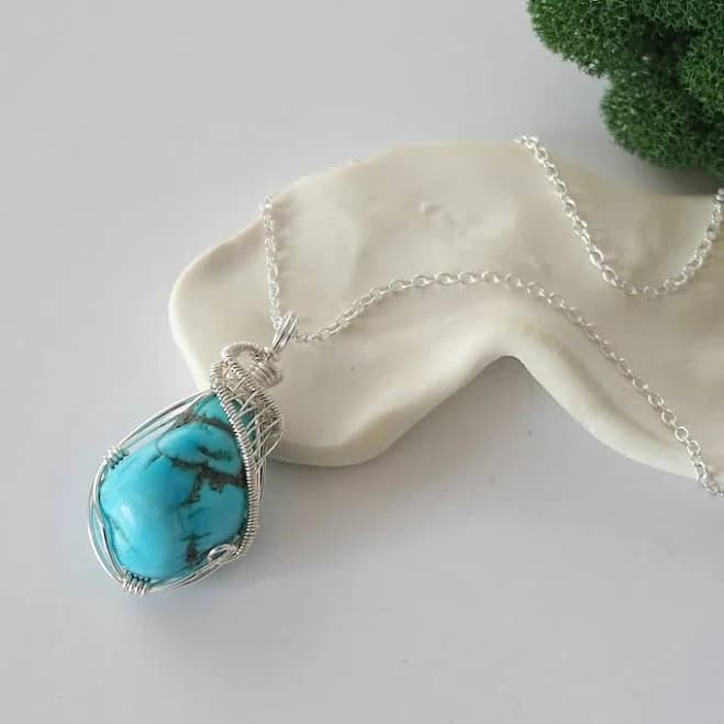 Handmade Wire Wrapped Raw Turquoise Necklace