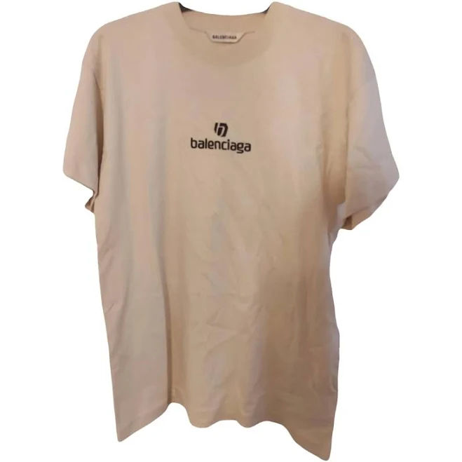 Balenciaga Beige Cotton Logo T-Shirt XS