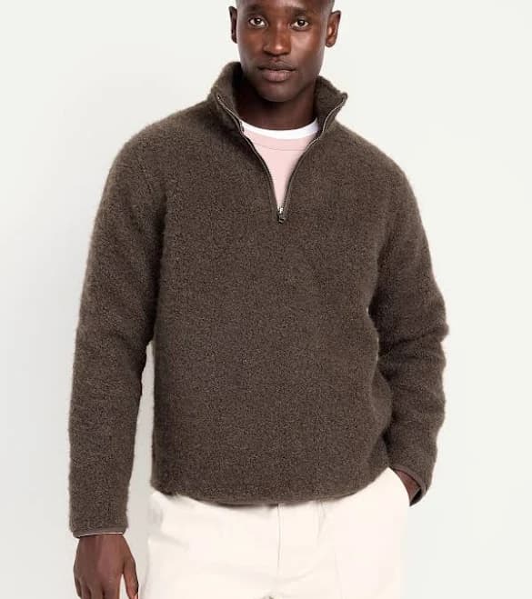 Old Navy Men's Loose Bouclé Sherpa Quarter-Zip Pullover