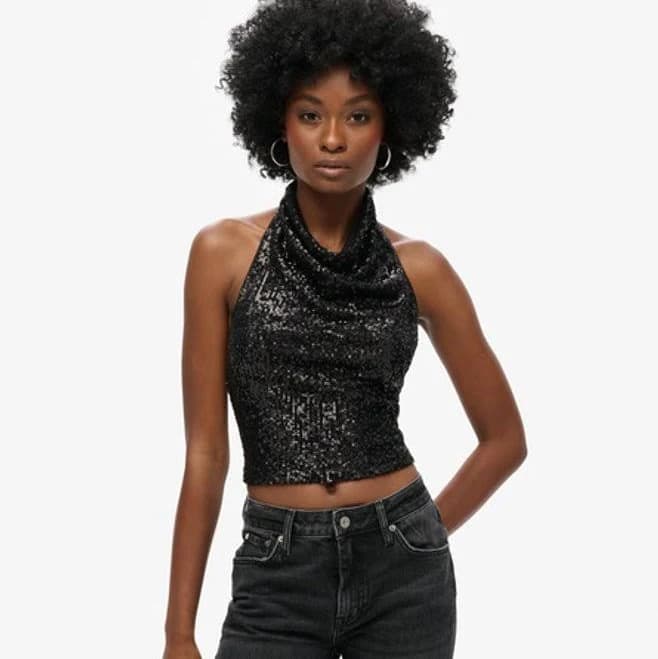 Superdry Women's Cowl Halter Neck Sequin Top