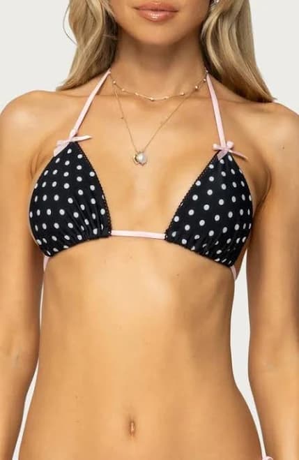 EDIKTED Leigh Polka Dot Triangle Bikini Top in Black-And-White at Nordstrom, Size X-Small