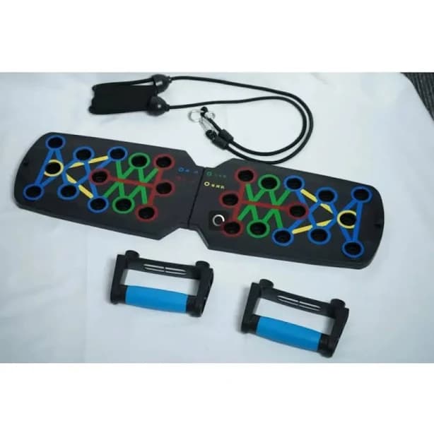 Multifunctional push-up board with resistance bands, home fitness training system, color-coded durable exercise mat, chest, core and full-body