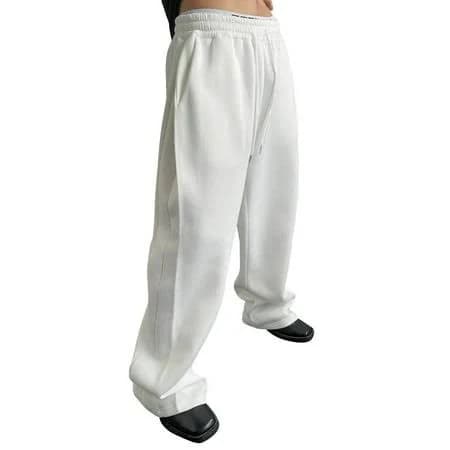 ChicHaven Mens Baggy Sweatpants - Elastic Drawstring Waist, Wide-Leg Cotton Joggers with Deep Pockets for Casual Wear White 2XL, Men's
