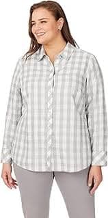 Foxcroft Women's Davis Long Sleeve Metallic Buffalo Plaid Blouse, Silver, 4 at Amazon Women's Clothing store