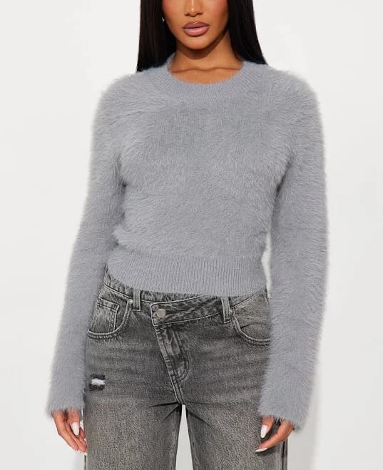 Fashion Nova Women's Fur Baby Fuzzy Sweater Top