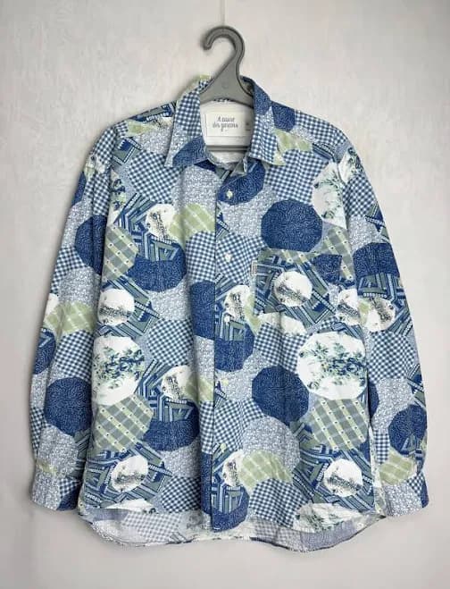 90s Boho Patchwork Floral Button Up Shirt