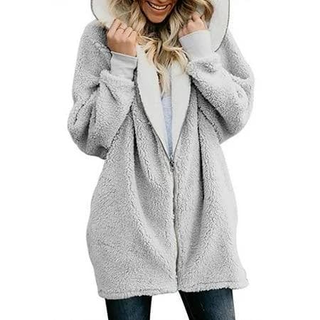 Women's Oversized Sherpa Fleece Zip Up Hoodie with Pockets