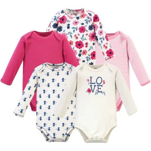Touched by Nature Baby Girl Organic Cotton Long-Sleeve Bodysuits (5 Pack)