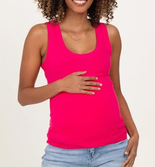 Hot Pink Ribbed Scoop Neck Maternity Tank Top