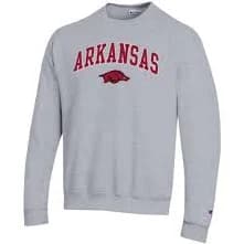 Men's Champion Heather Gray Arkansas Razorbacks Arch Over Logo Pullover Sweatshirt