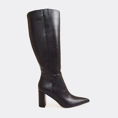 Ego Women's Pointed Toe Knee High Heeled Faux Leather Boot