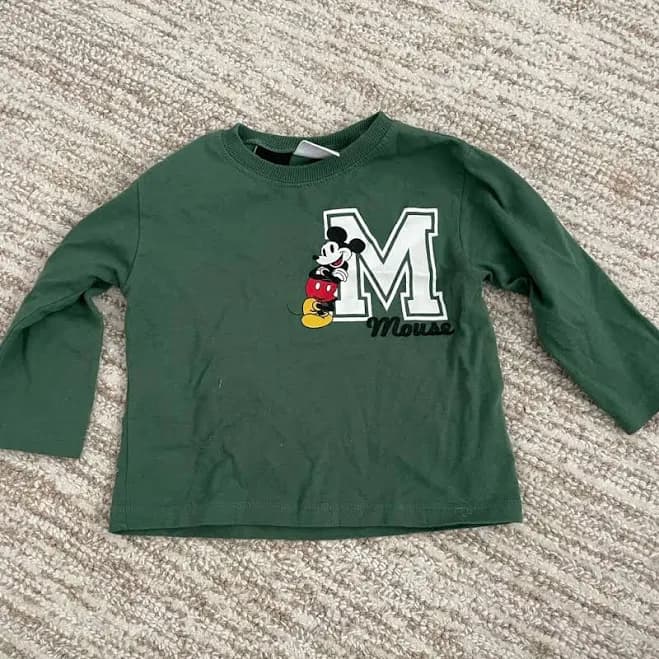 Zara Shirts & Tops | Zara Mickey Forest Green 12-18mo Longsleeve | Color: Green | Size: 12-18mb | Angelinamonique's Closet