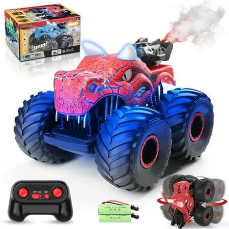 Beeprincess Remote Control Car, 2.4GHz Monster Trucks for Boys Girls with Light, Sound & Spray, Dinosaur Toys Gift for Kids 3 4 5 6 7 8, All Terrain