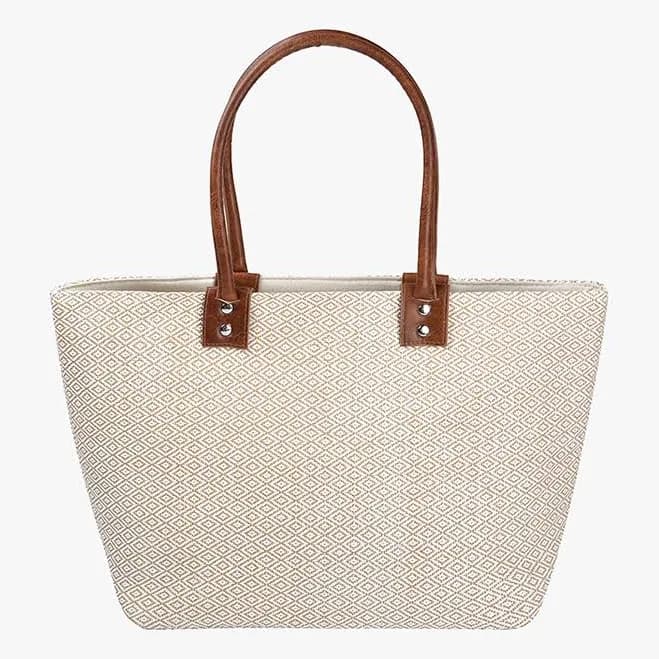 Angelica SM Straw Tote with Vegan Leather Handles