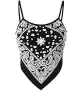 Design by Olivia Women's Sexy Paisley Bandana Halter Top - Y2K Boho Backless Self-Tie Summer Crop Top Shirt Black S at Amazon Women's Clothing store