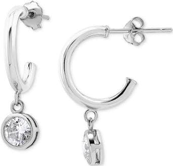 Giani Bernini Women's Cubic Zirconia Bezel Dangle Hoop Earrings