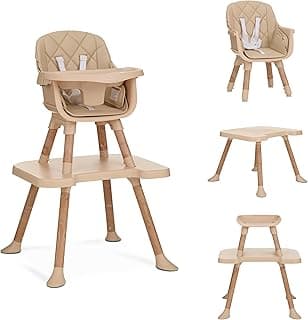 Luna 4-in-1 Convertible High Chair – Transforms into a Booster & Toddler Seat, Then into a Toddler Chair & Table, 5-Point Safety Harness, Adjustable Tray, Anti-Skid Padded Feet – Beige