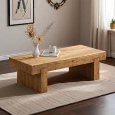 47.6" Solid Wood Farmhouse Coffee Table with Sturdy Double Base, Rustic Accent Table for Living Room : Target