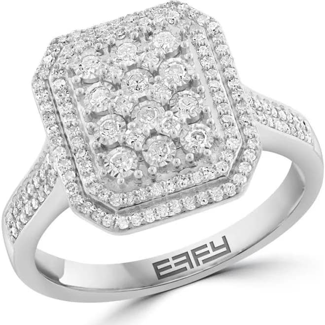 EFFY Sterling Silver Pavé Diamond Double Halo Ring