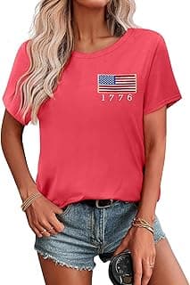 American Flag Shirts Women USA Patriotic Tees 4th of July T-Shirt V-Neck Short Sleeve Graphic Tee Tops