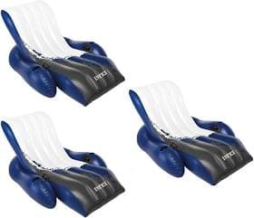 Intex Inflatable Floating Comfortable Recliner Lounges with Cup Holders (3 Pack)