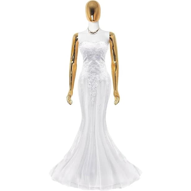 Female Mannequin Dress Form 70 Inches White Body Gold Head Gold Hands