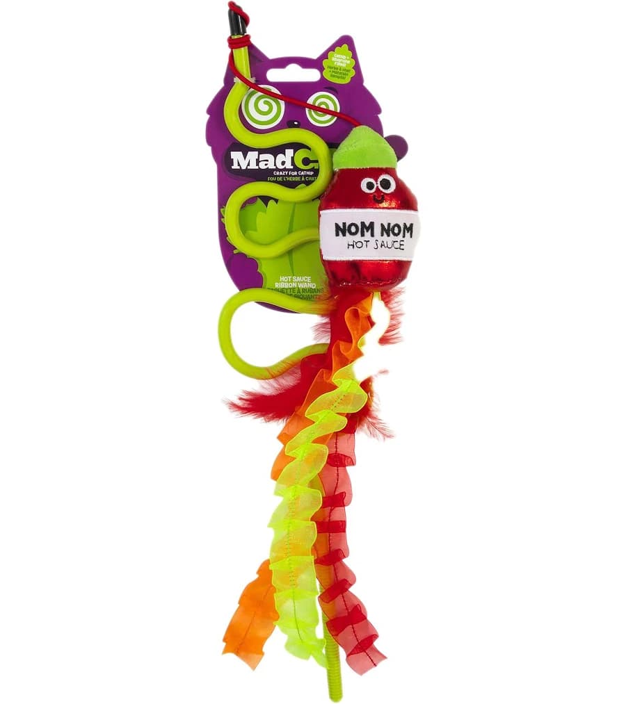 PetSmart Mad Cat Nom Nom Hot Sauce with Catnip and Silverline Wand Toy