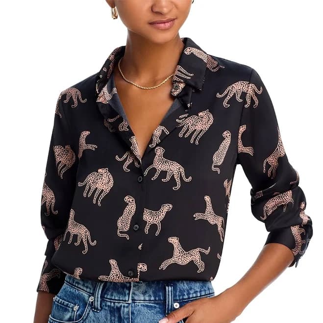 AQUA Women's Leopard Button Down Shirt