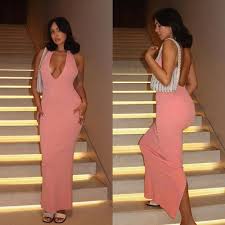 HOUSE OF CB 'Camelia' Apricot Pink Plunge Maxi Dress