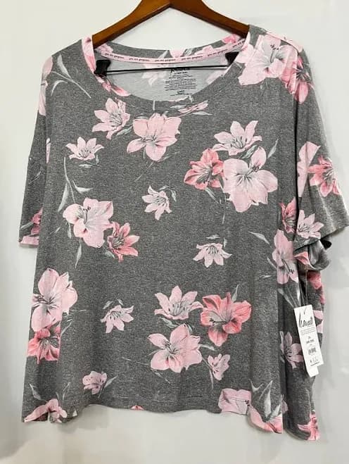 Women's Joyspun Livaeco Gray Floral Short Sleeve Knit Sleep T-Shirt U