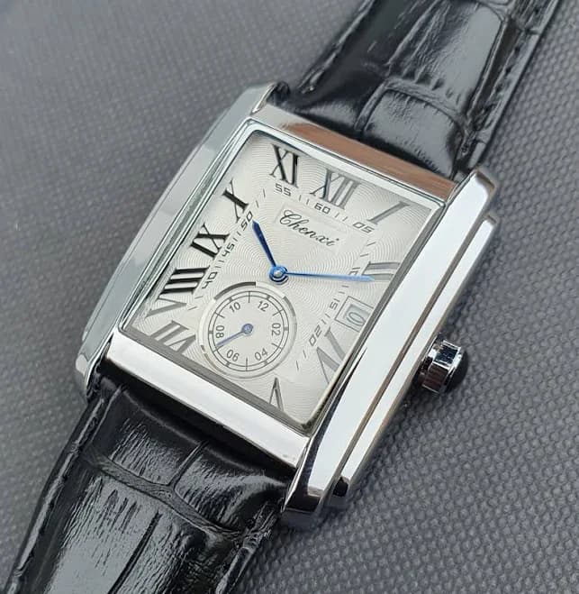 Men's Classic Square Rectangular Roman Numeral Quartz Wristwatch
