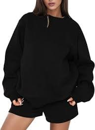 Amazon.com: Otoño Invierno Color Sólido Cuello Redondo Jersey Manga Larga Sudadera Pantalones Cortos Conjunto Moda Casual Mujeres Nadar, Negro - : Deportes y Actividades al Aire Libre