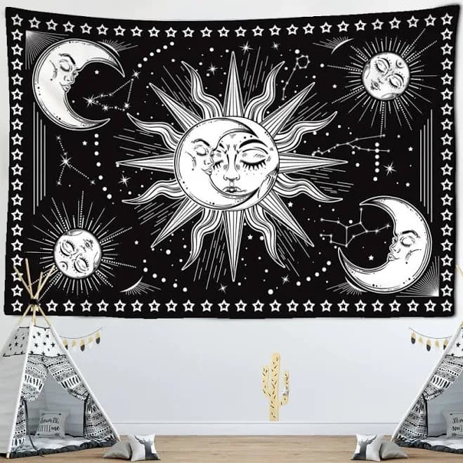 Sun and Moon Wall Tapestry, Black & White