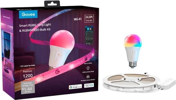Govee 24.6' RGBIC Strip Light with Smart LED Bulb
