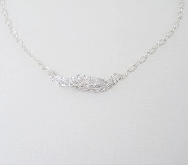 Tiny Carved Sterling Silver Flower Chain Necklace